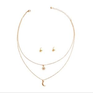 Crescent Moon Layer Necklace Set-Gold